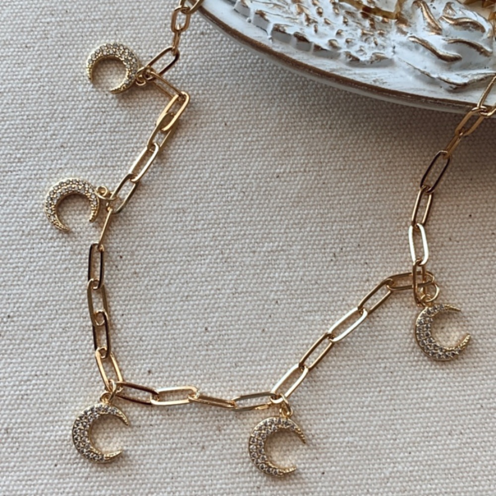 Crescent moon paperclip necklace